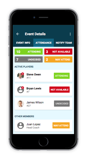 Features for Sports Teams - Attendance & Availability